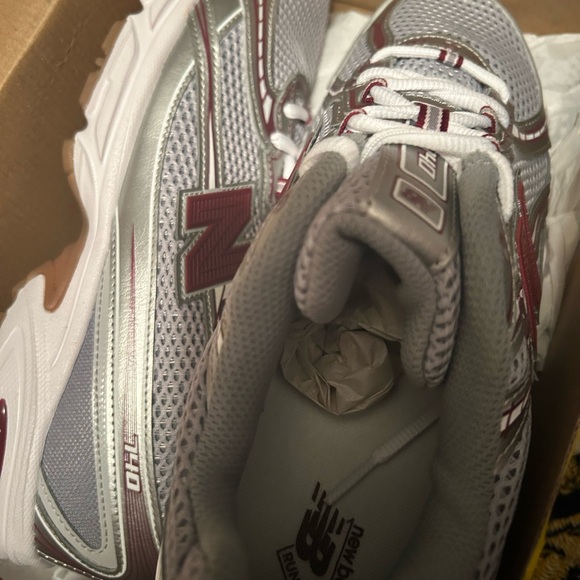 New Balance Metallic Silver and Burgundy Shoes